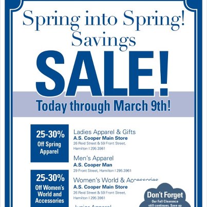 Bermuda AS Cooper and Sons Spring Sale 