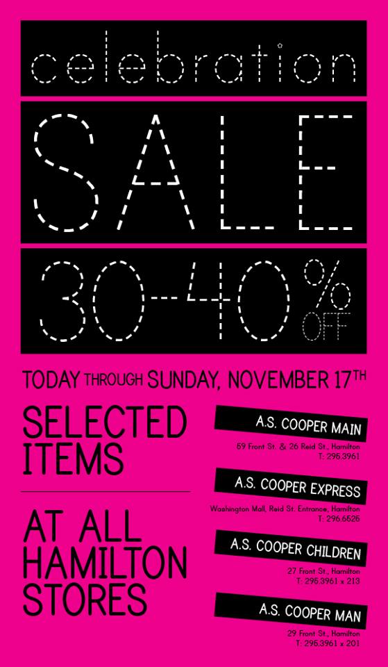 Bermuda A/S. Coopers Celebration Sale