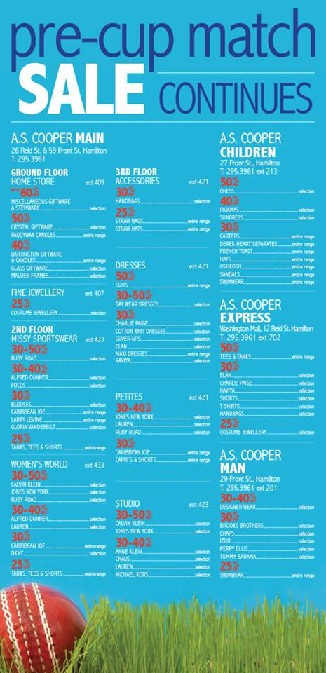 Bermuda Pre-Cup Match Sale at A.S. Coopers