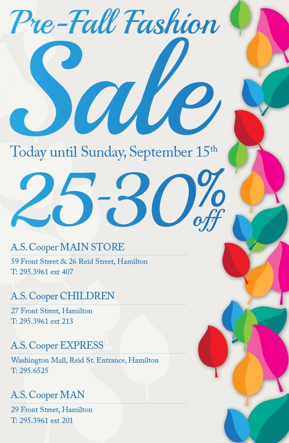 A.S. Coopers Pre-Fall Fashion Sale