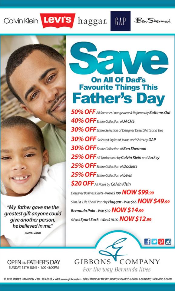 Gibbons Company Bermuda Father's Day Sale