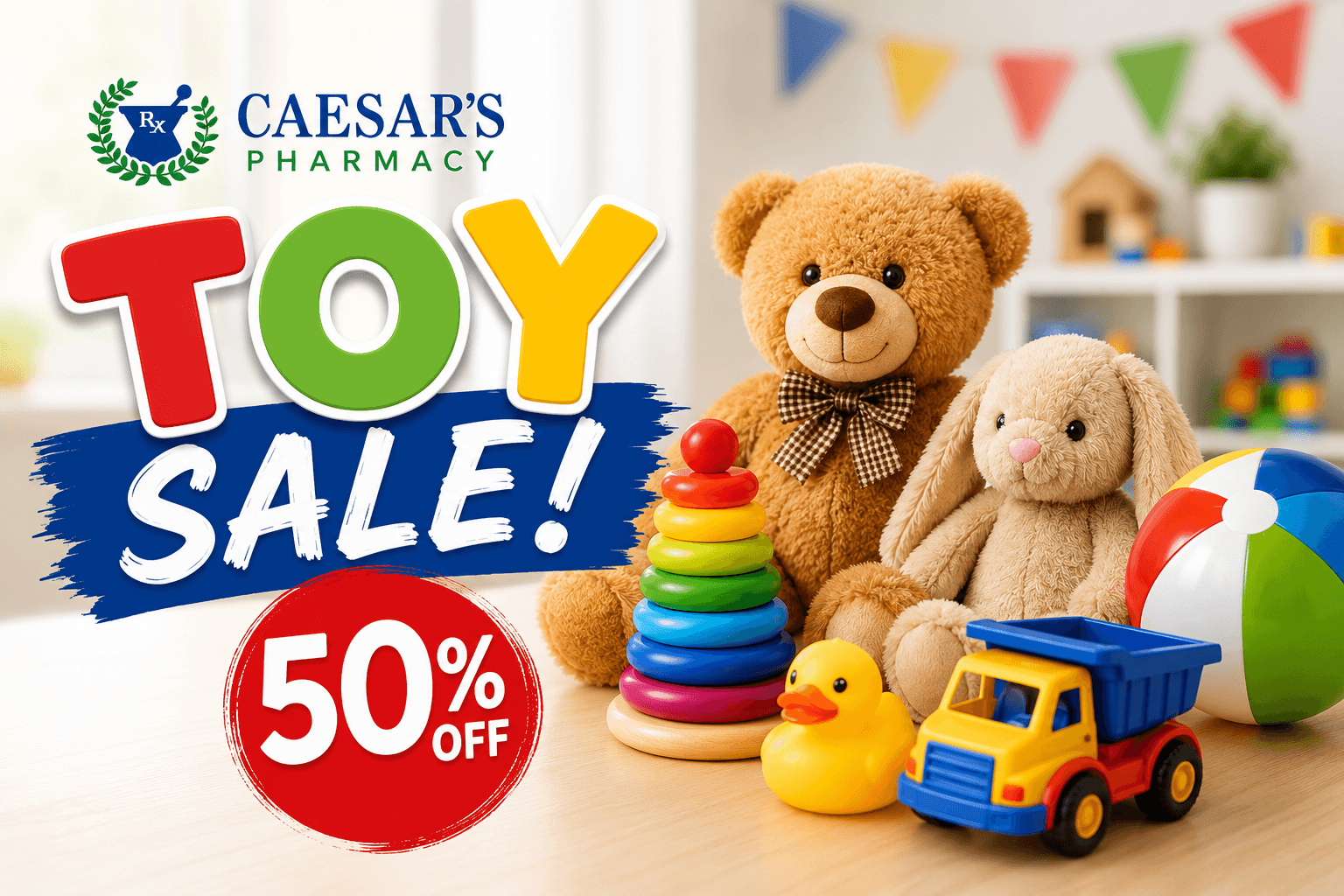Caesar’s Pharmacy Annual Toy Sale – 50% Off Storewide