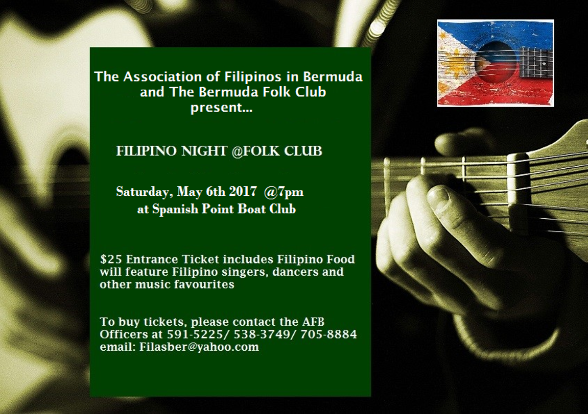 The Bermuda Folk Club's Filipino Night is coming up on Saturday, May 6th!