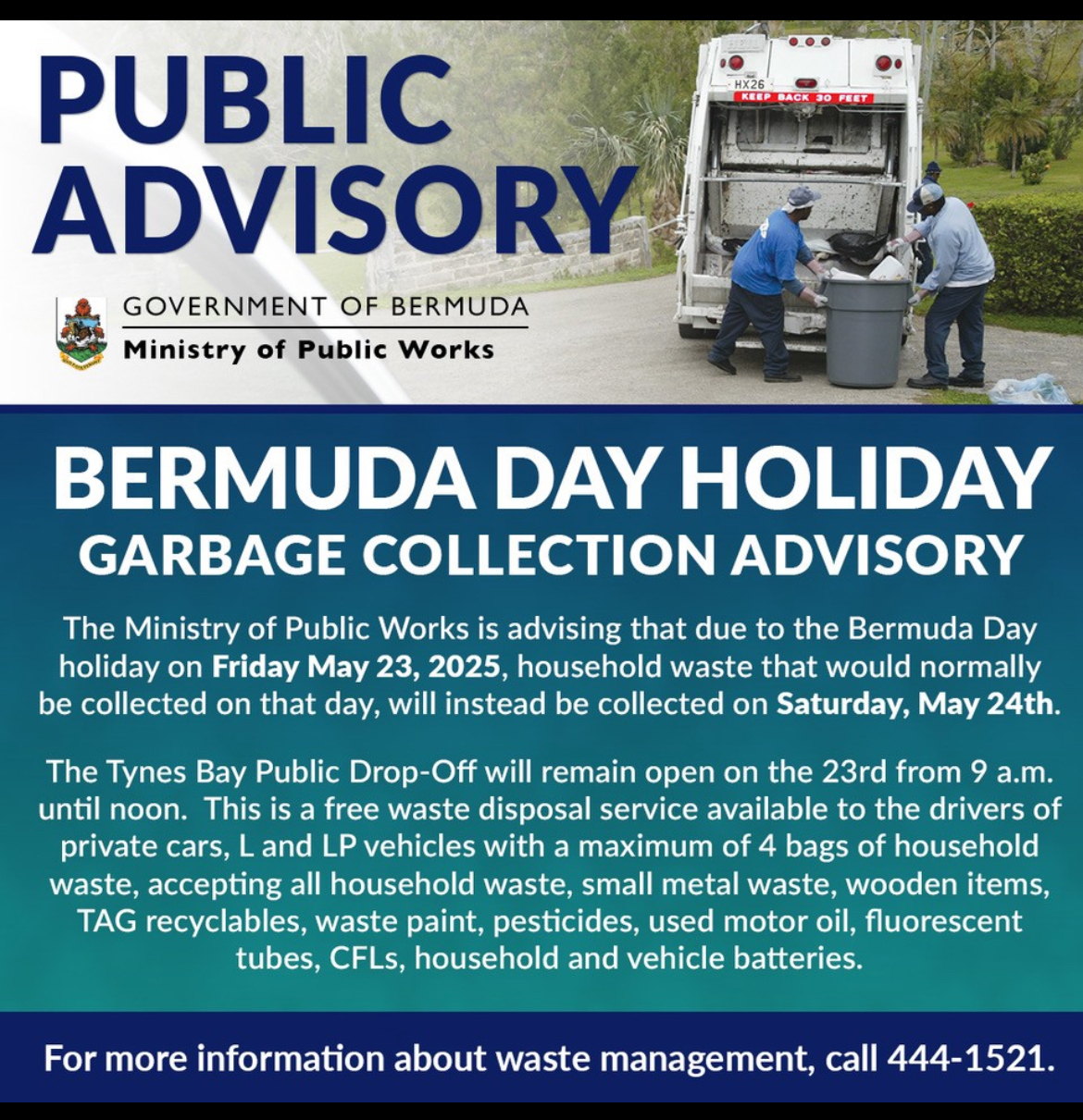 Bermuda Day Holiday - Garbage Collection Advisory 