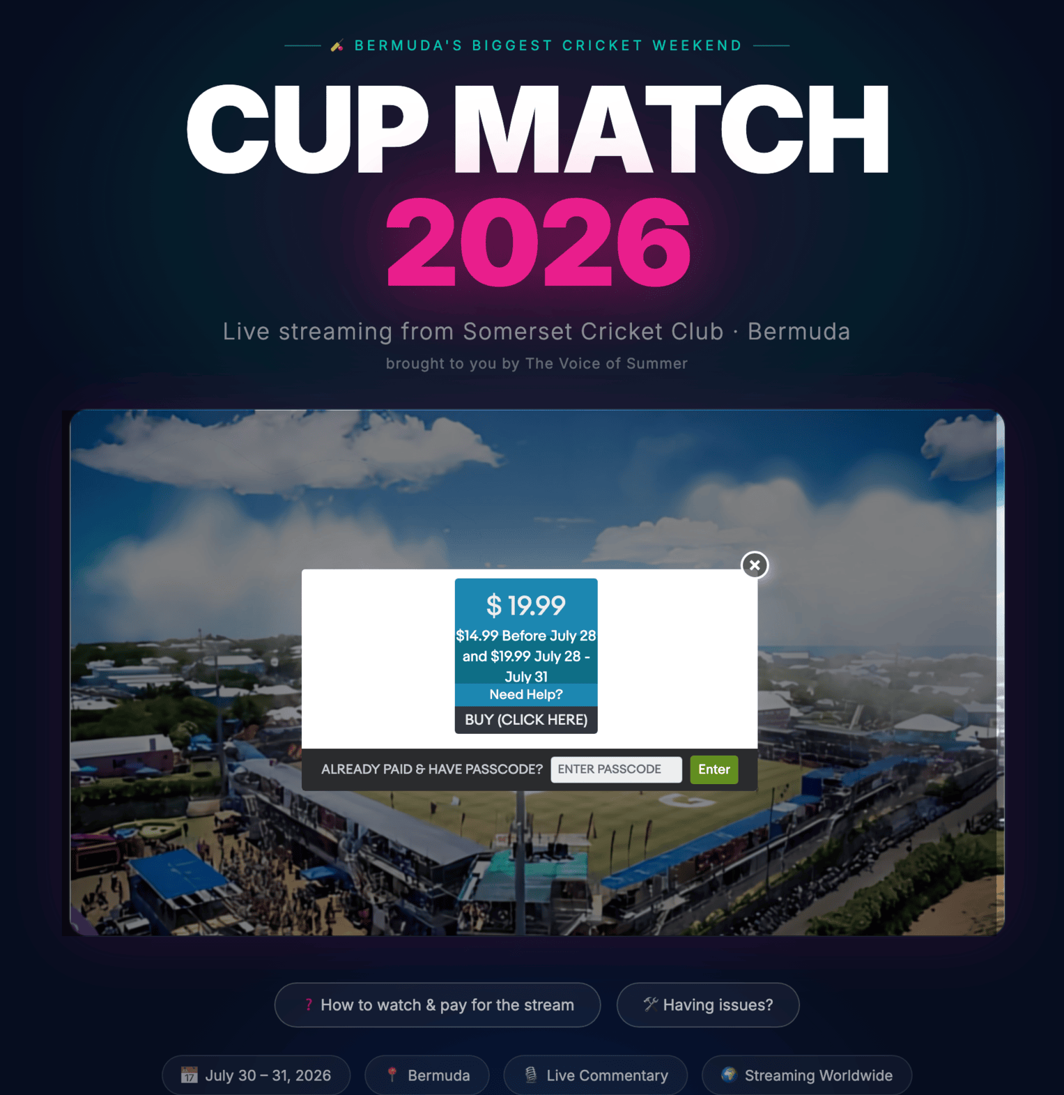 Cup Match to Be Broadcast Live on Pay-Per-View and Channel 82