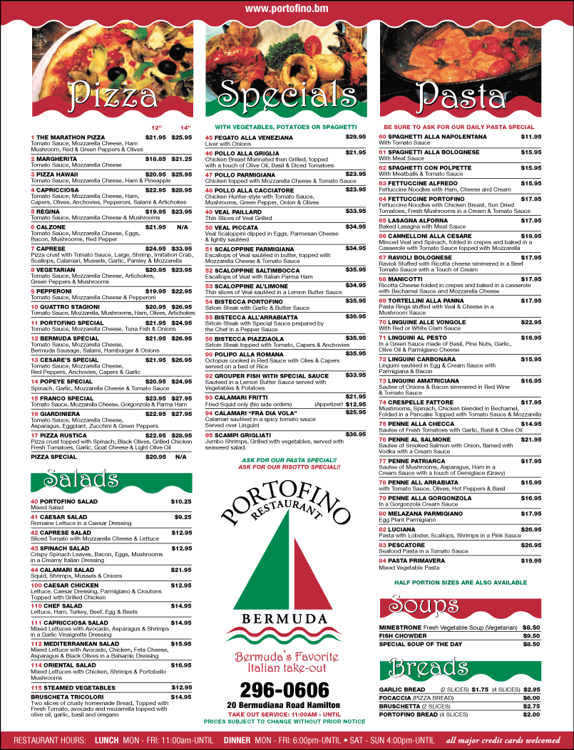 Portofino Restaurant Bermuda Dinner Menu Portofino Restaurant Bermuda Dinner Menu